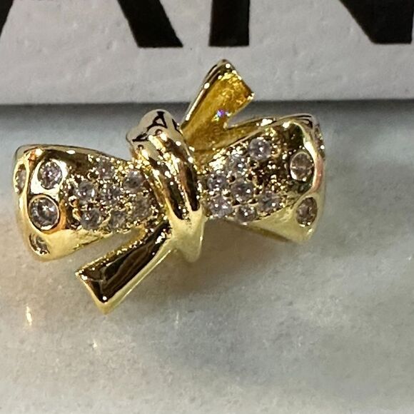 Authentic Pandora 14K Gold-Plated Sparkling Bow Slide Charm 763442C01 - Picture 1 of 5
